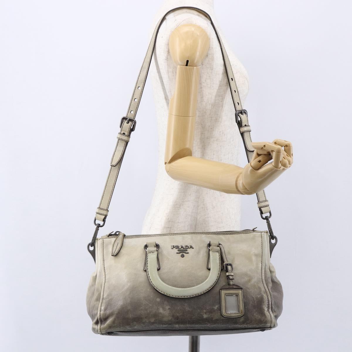 PRADA Hand Bag Leather 2way Gray Gold Auth ep11960