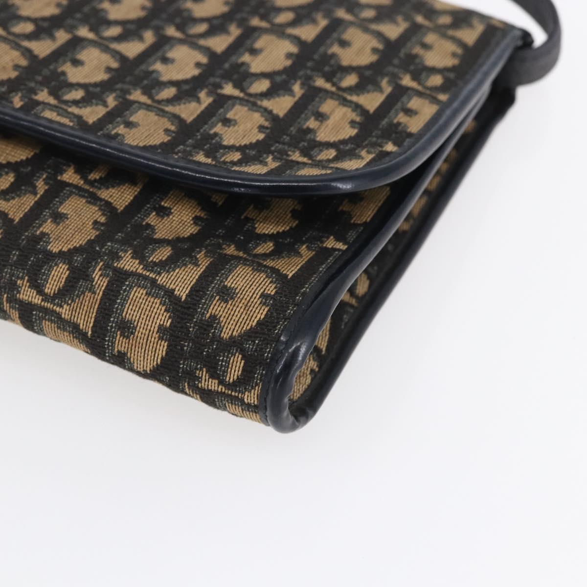 Christian Dior Trotter Canvas Shoulder Bag Navy Gold Auth ep11961