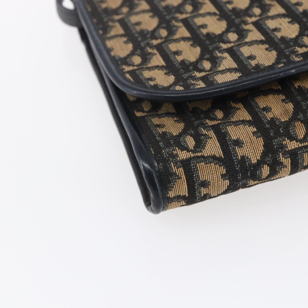 Christian Dior Trotter Canvas Shoulder Bag Navy Gold Auth ep11961