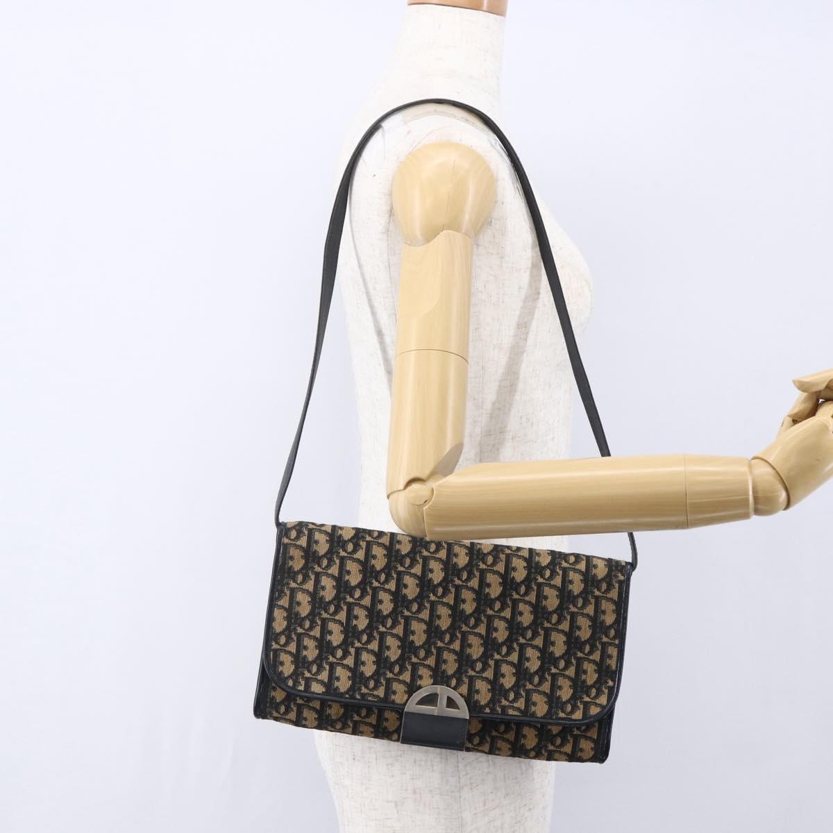 Christian Dior Trotter Canvas Shoulder Bag Navy Gold Auth ep11961