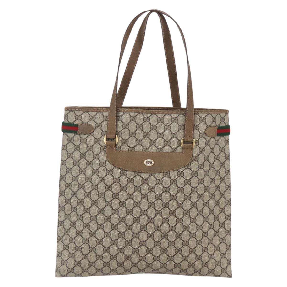 GUCCI GG Supreme Web Sherry Line Tote Bag PVC Beige Gold 39 02 091 Auth ep11968