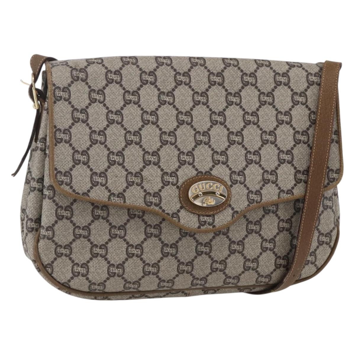 GUCCI GG Plus Supreme Shoulder Bag PVC Beige Gold Auth ep11969