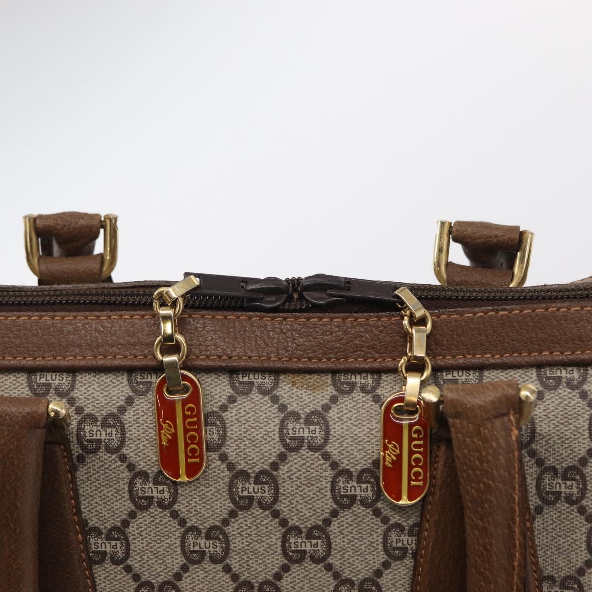 GUCCI GG Plus Supreme Boston Bag PVC Beige Gold Auth ep11970