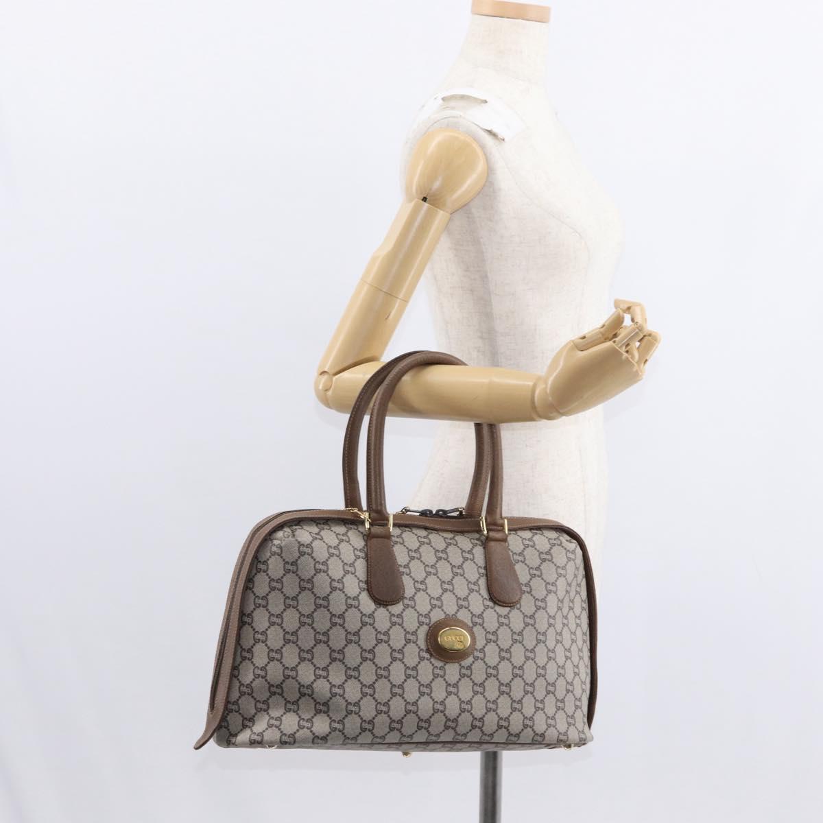 GUCCI GG Plus Supreme Boston Bag PVC Beige Gold Auth ep11970