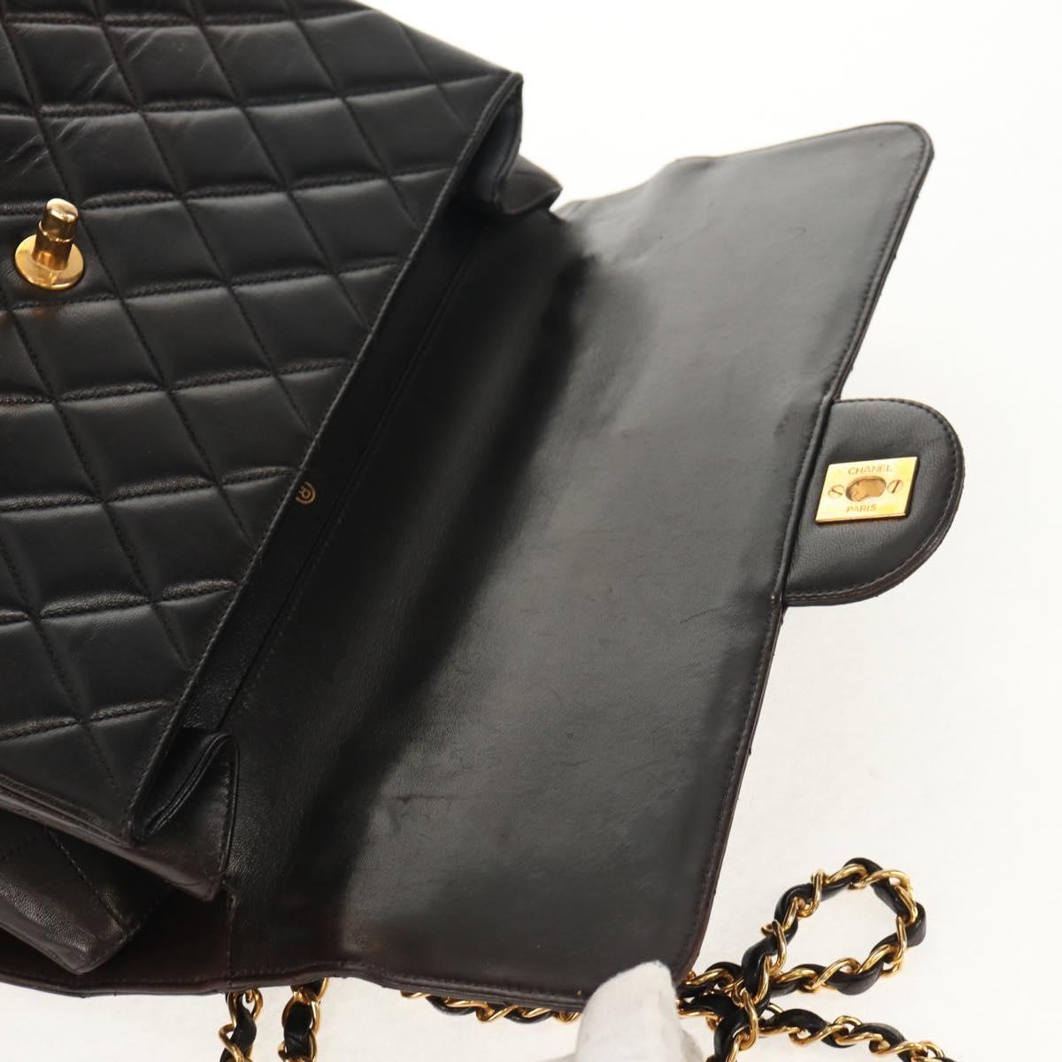 CHANEL Matelasse Double Face Chain Bag Lamb Skin Black Gold CC Auth ep11971A
