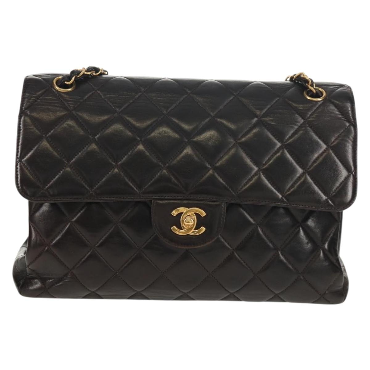 CHANEL Matelasse Double Face Chain Bag Lamb Skin Black Gold CC Auth ep11971A
