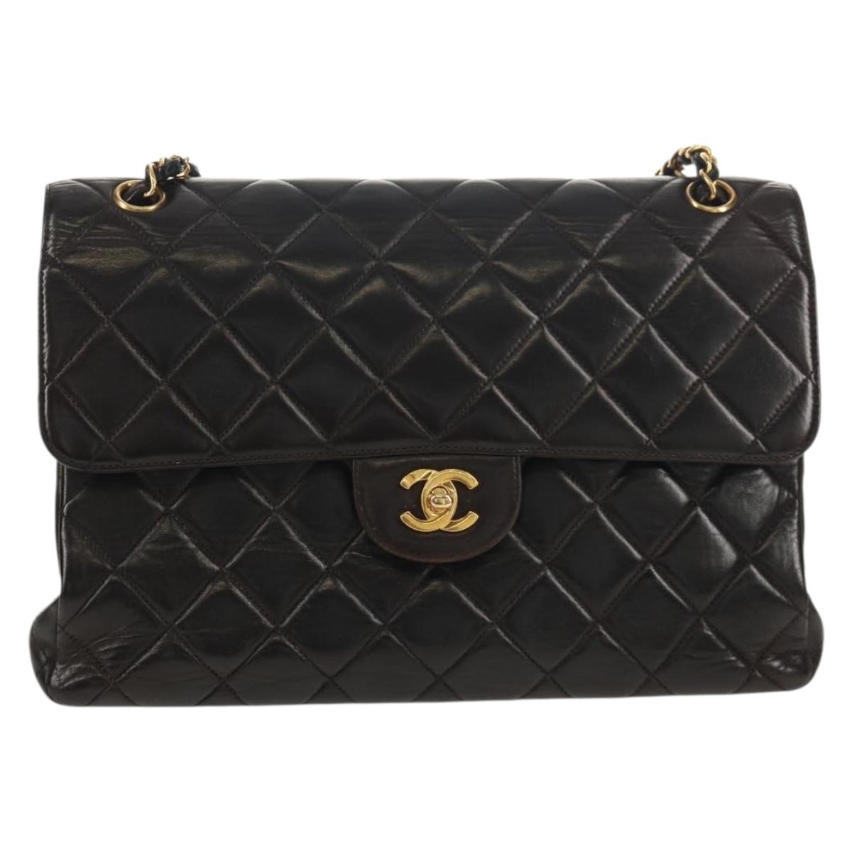 CHANEL Matelasse Double Face Chain Bag Lamb Skin Black Gold CC Auth ep11971A