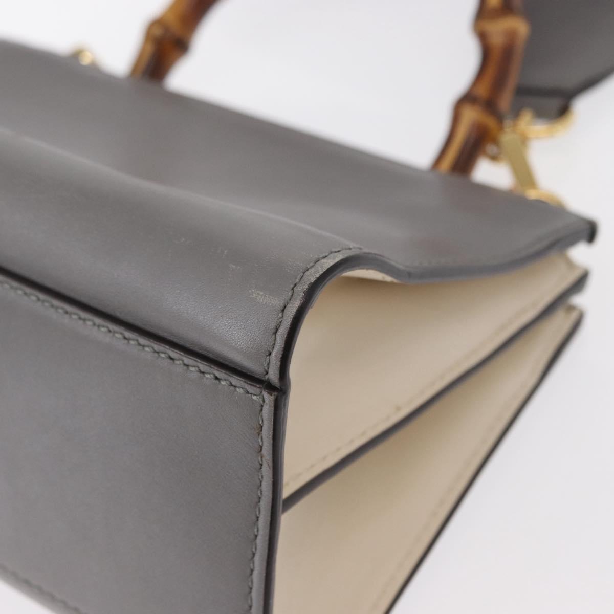 GUCCI Bamboo Sherry Line Hand Bag Leather 2way Gray Gold 470271 Auth ep11972