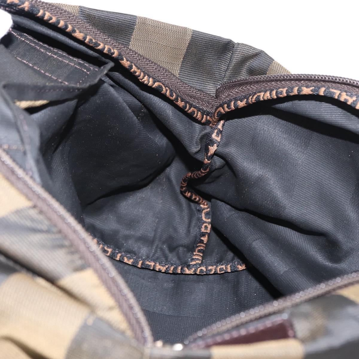 FENDI Pecan Canvas Hand Bag Black Brown Auth ep11974