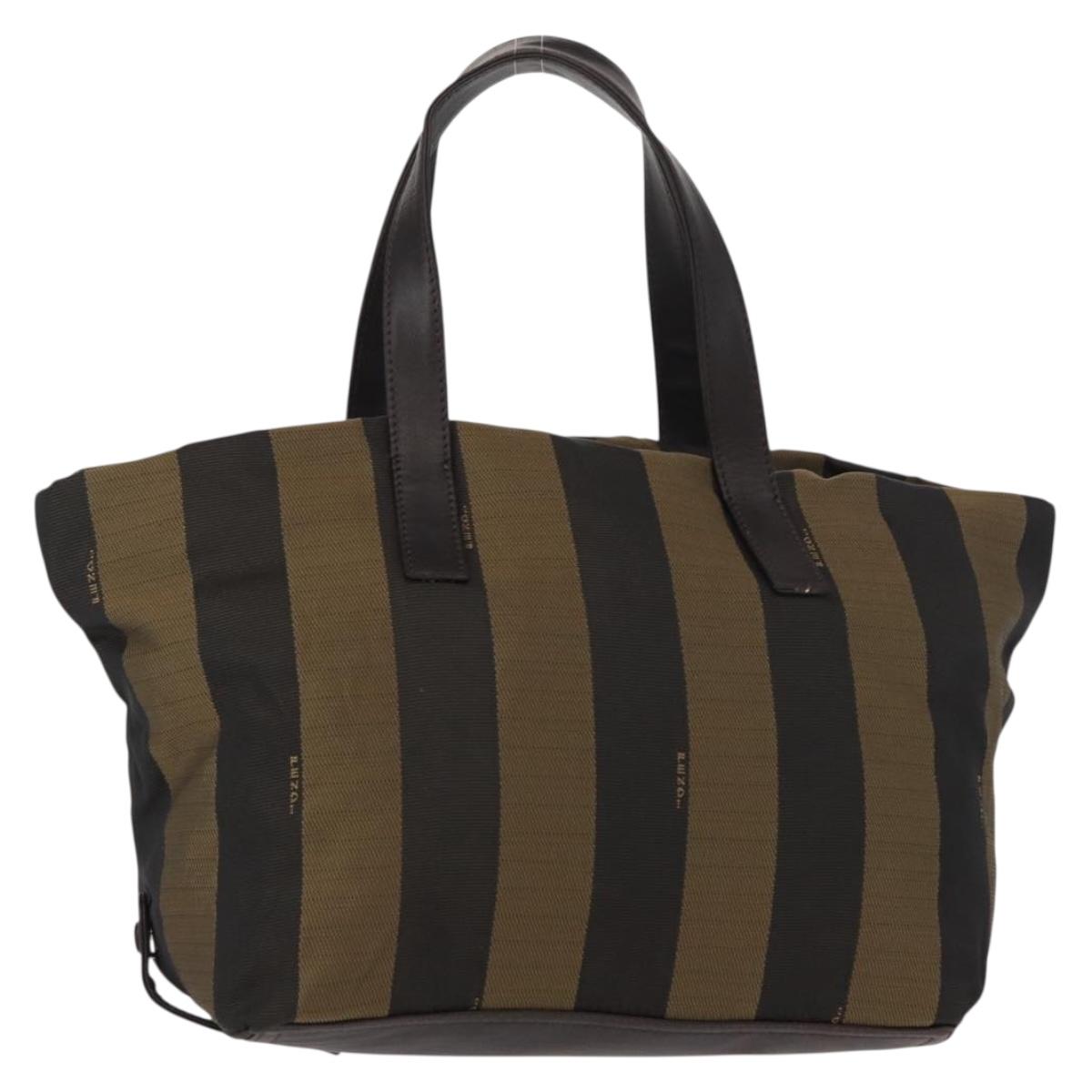 FENDI Pecan Canvas Hand Bag Black Brown Auth ep11974