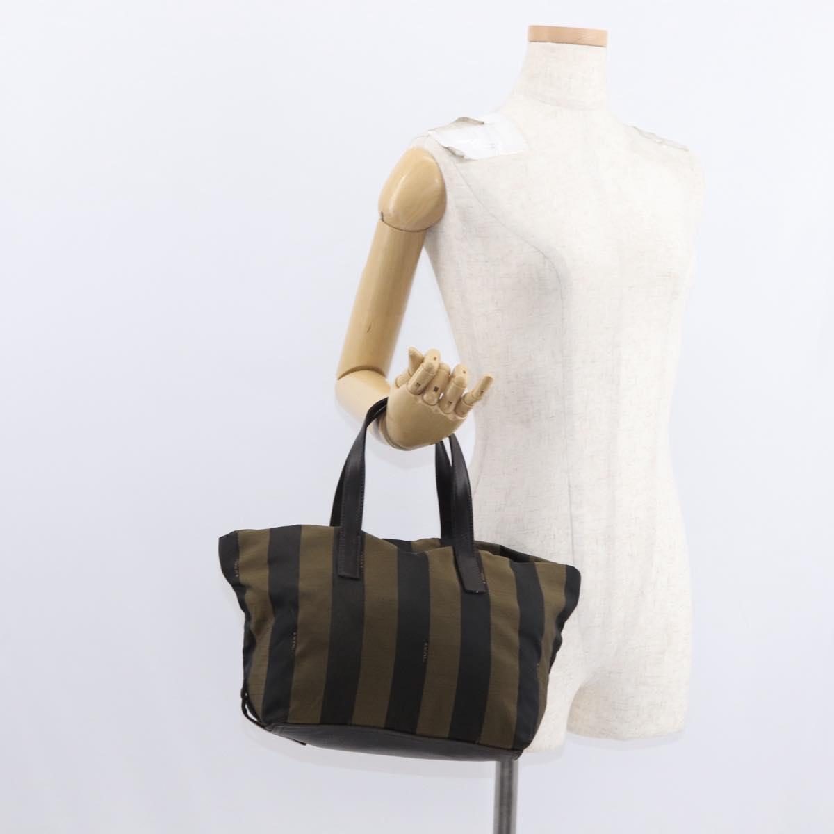 FENDI Pecan Canvas Hand Bag Black Brown Auth ep11974