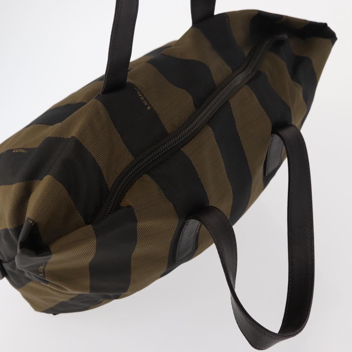 FENDI Pecan Canvas Hand Bag Black Brown Auth ep11974