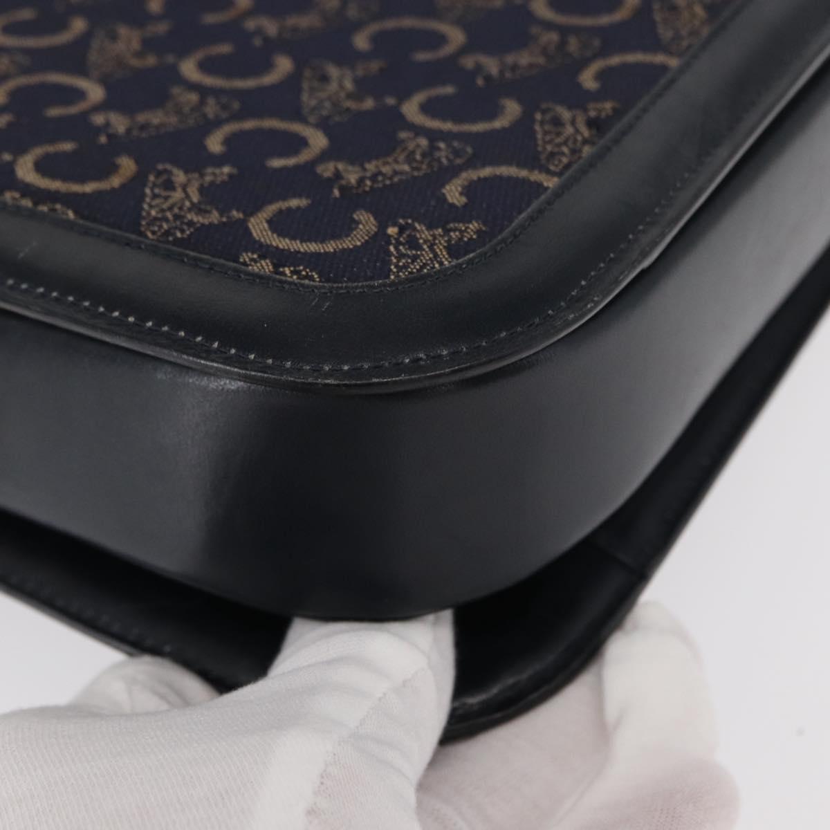 CELINE C Sulky Horse Carriage Shoulder Bag Canvas Leather Navy Gold Auth ep11975