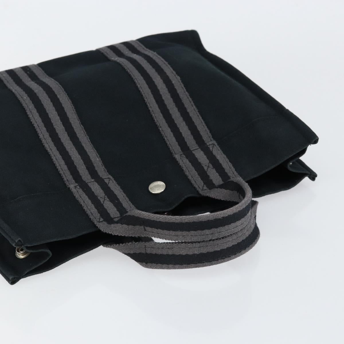 HERMES Fourre Tout PM Hand Bag Canvas Black Silver Auth ep11982