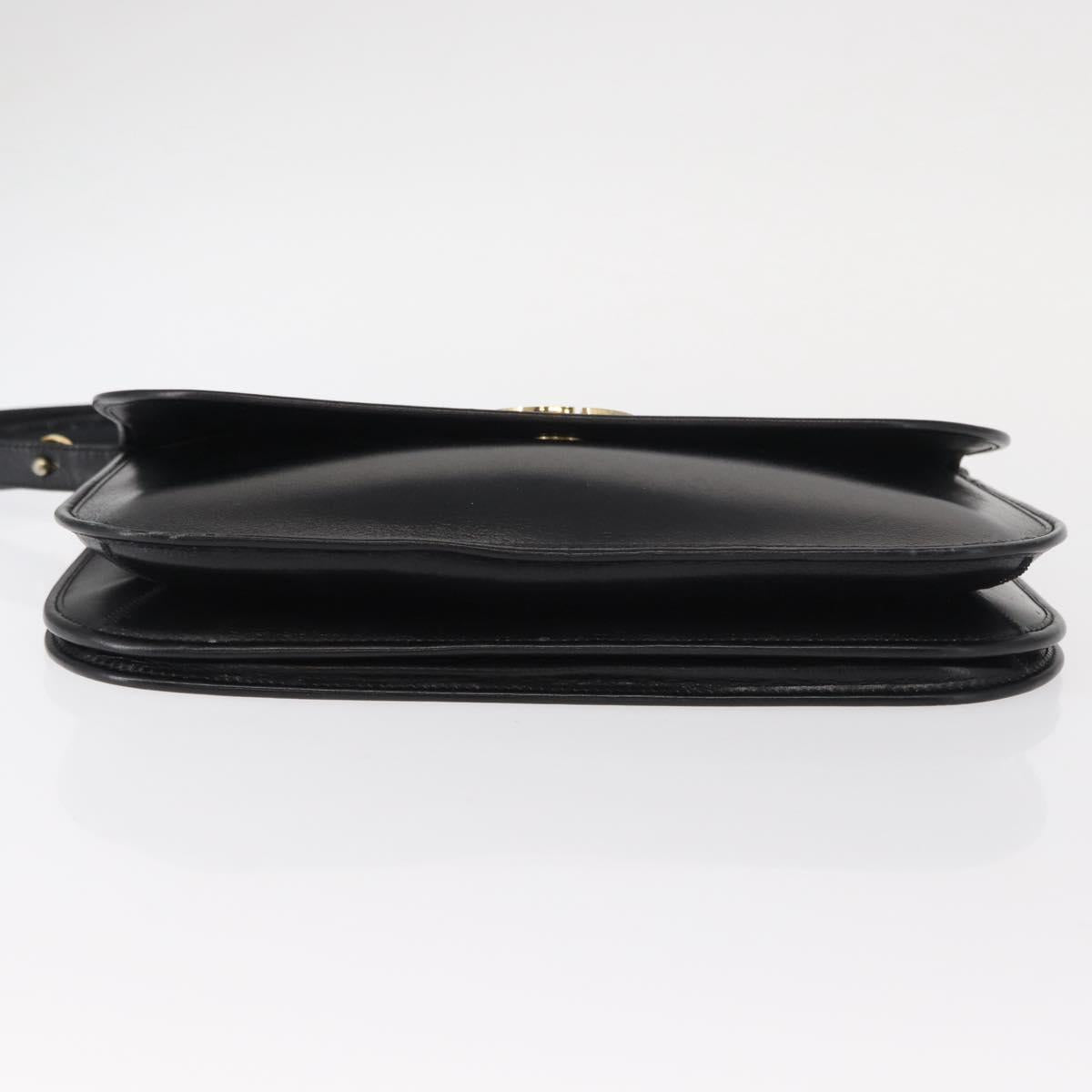 Christian Dior Shoulder Bag Leather Black Gold Auth ep11983