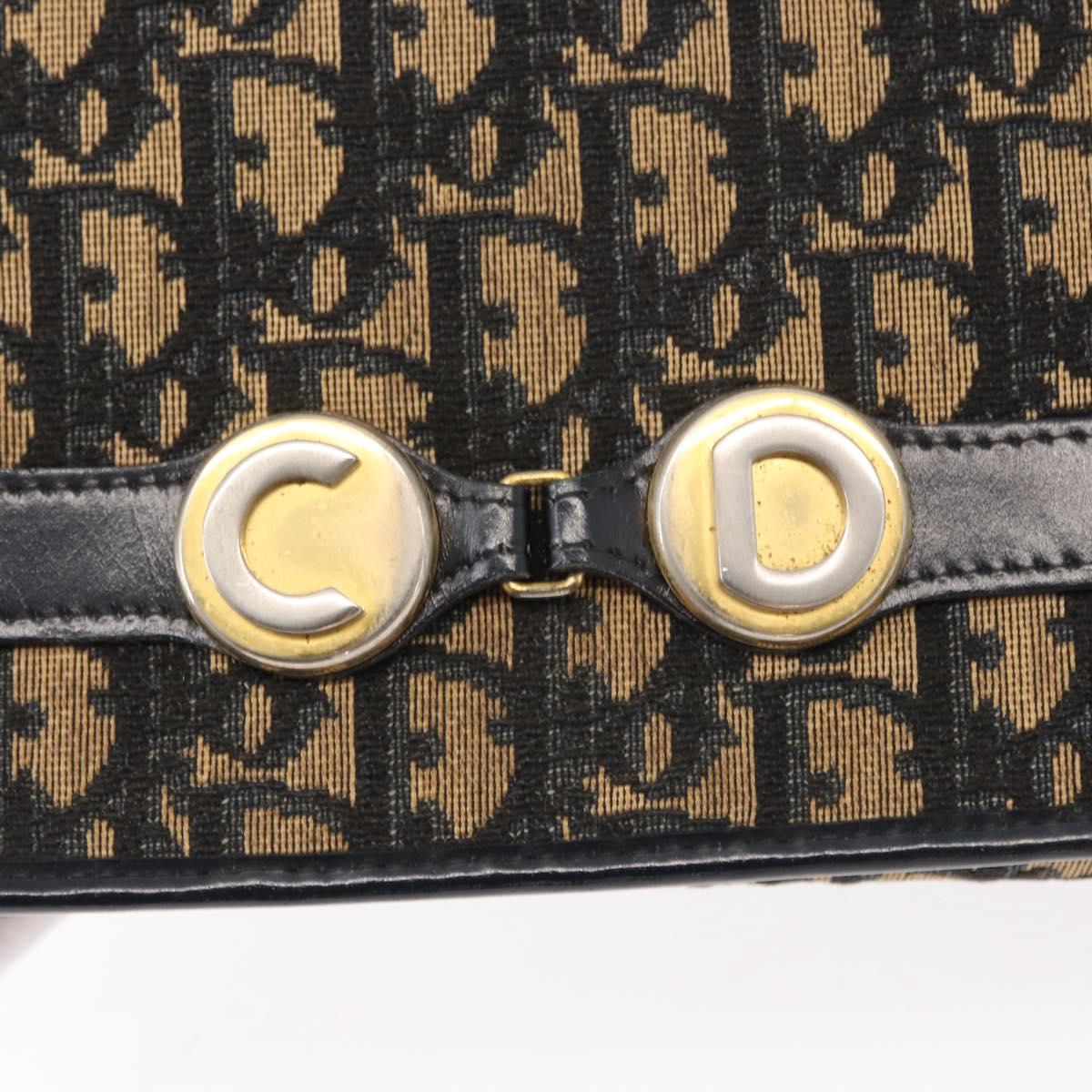 Christian Dior Trotter Canvas Shoulder Bag Navy Gold Auth ep11984
