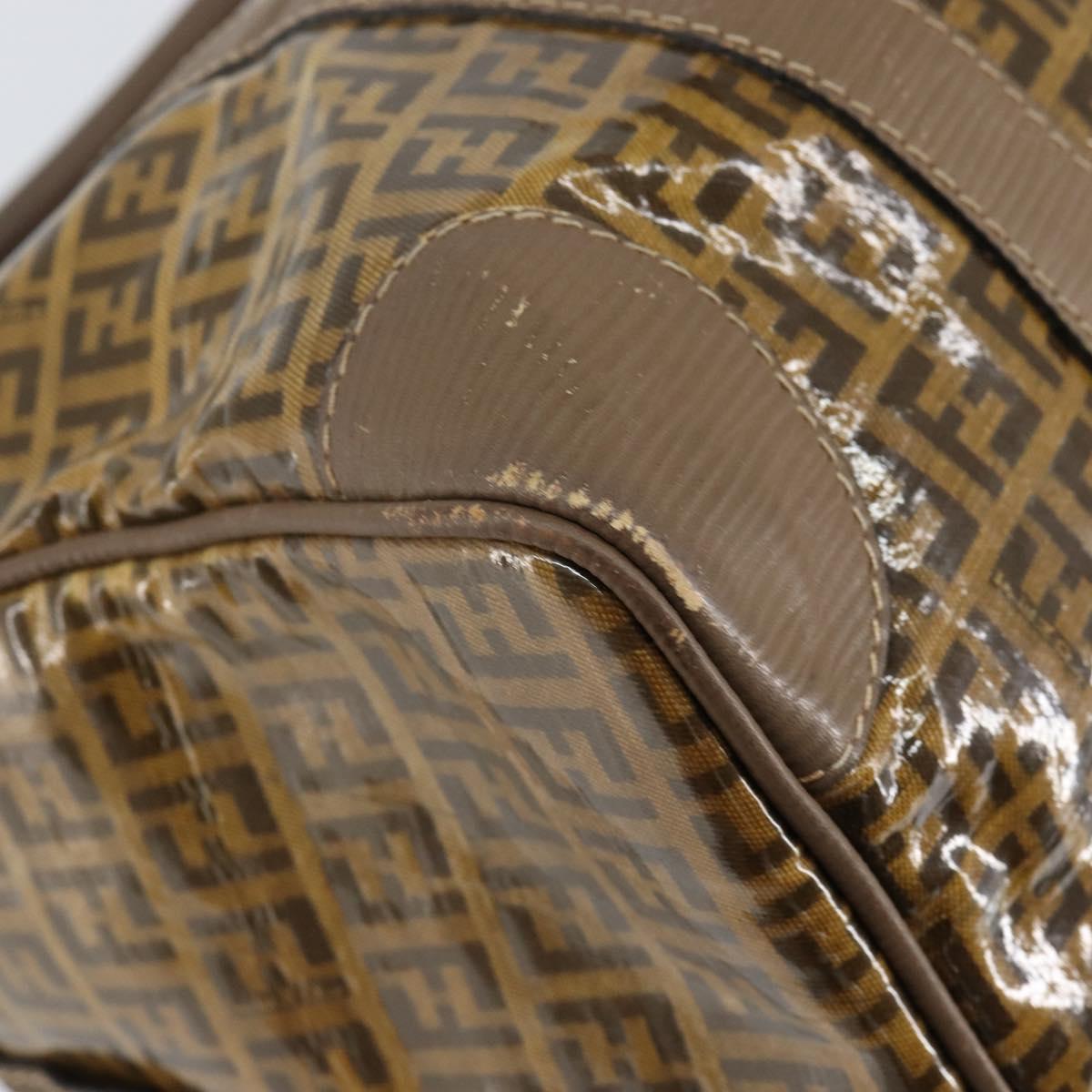 FENDI Zucchino Canvas Boston Bag Enamel Brown Auth ep11985