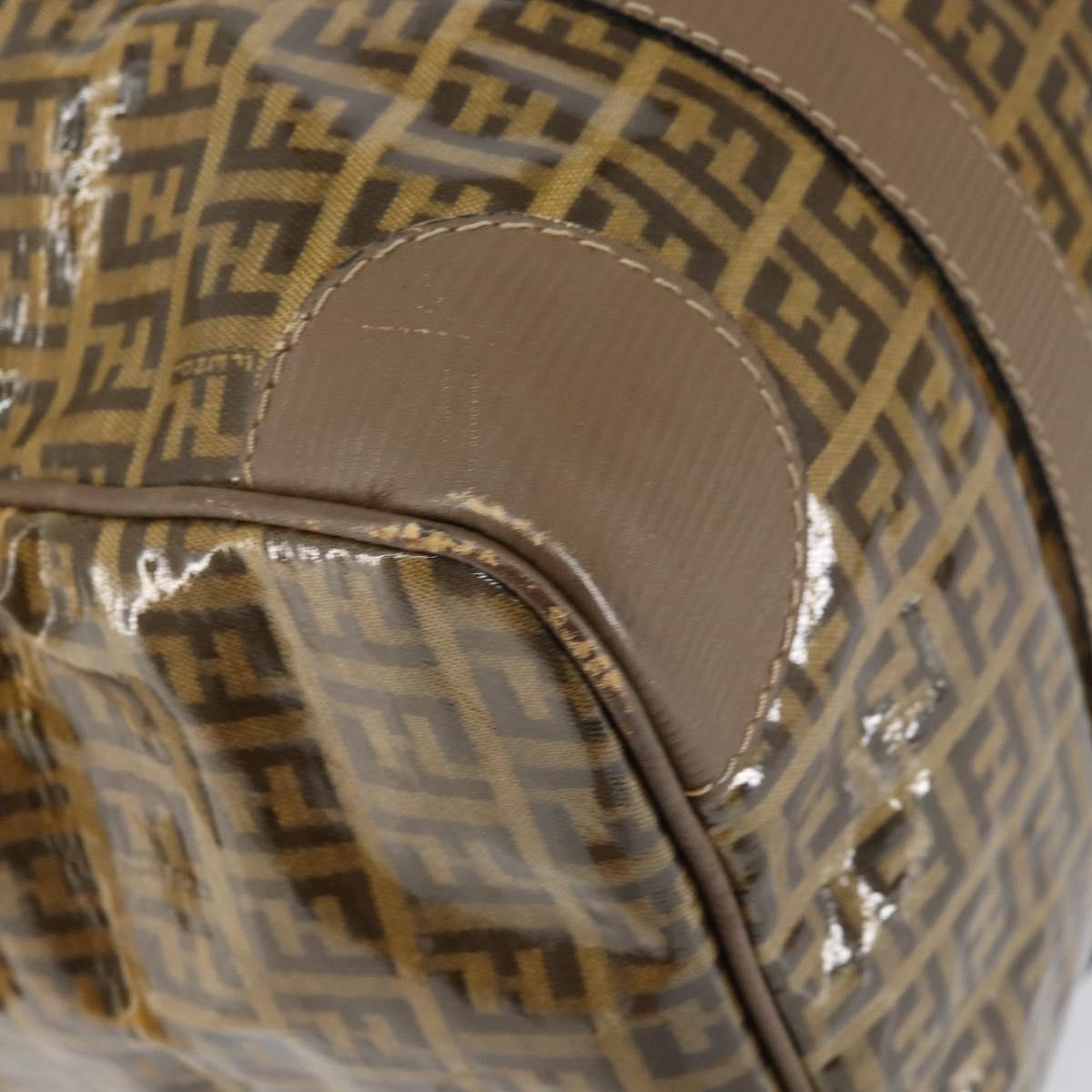 FENDI Zucchino Canvas Boston Bag Enamel Brown Auth ep11985