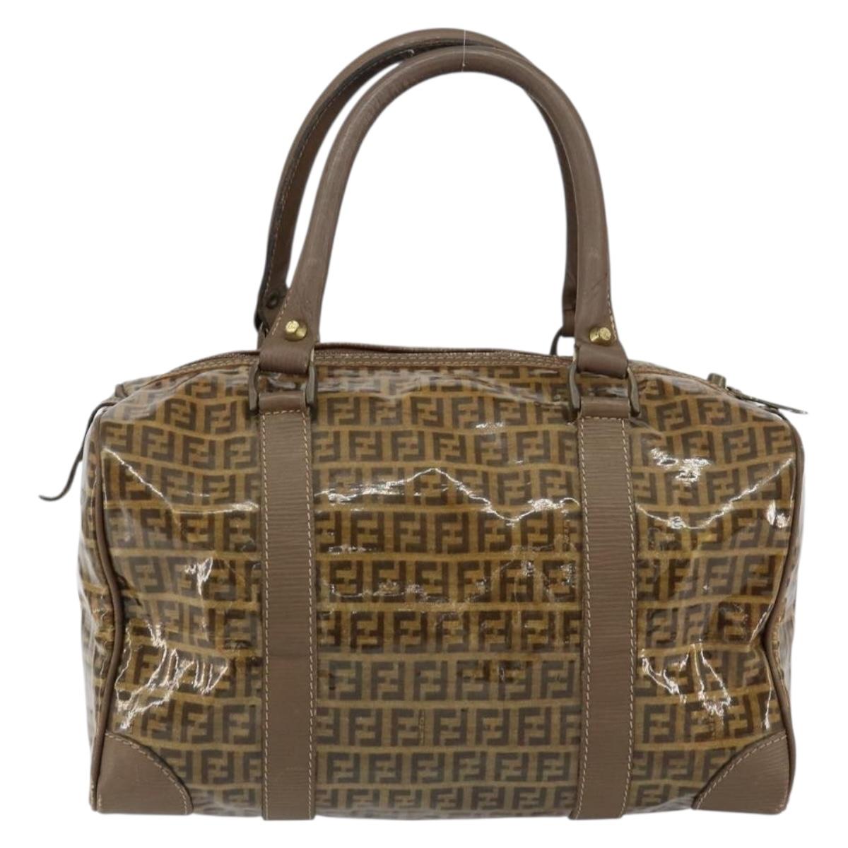 FENDI Zucchino Canvas Boston Bag Enamel Brown Auth ep11985