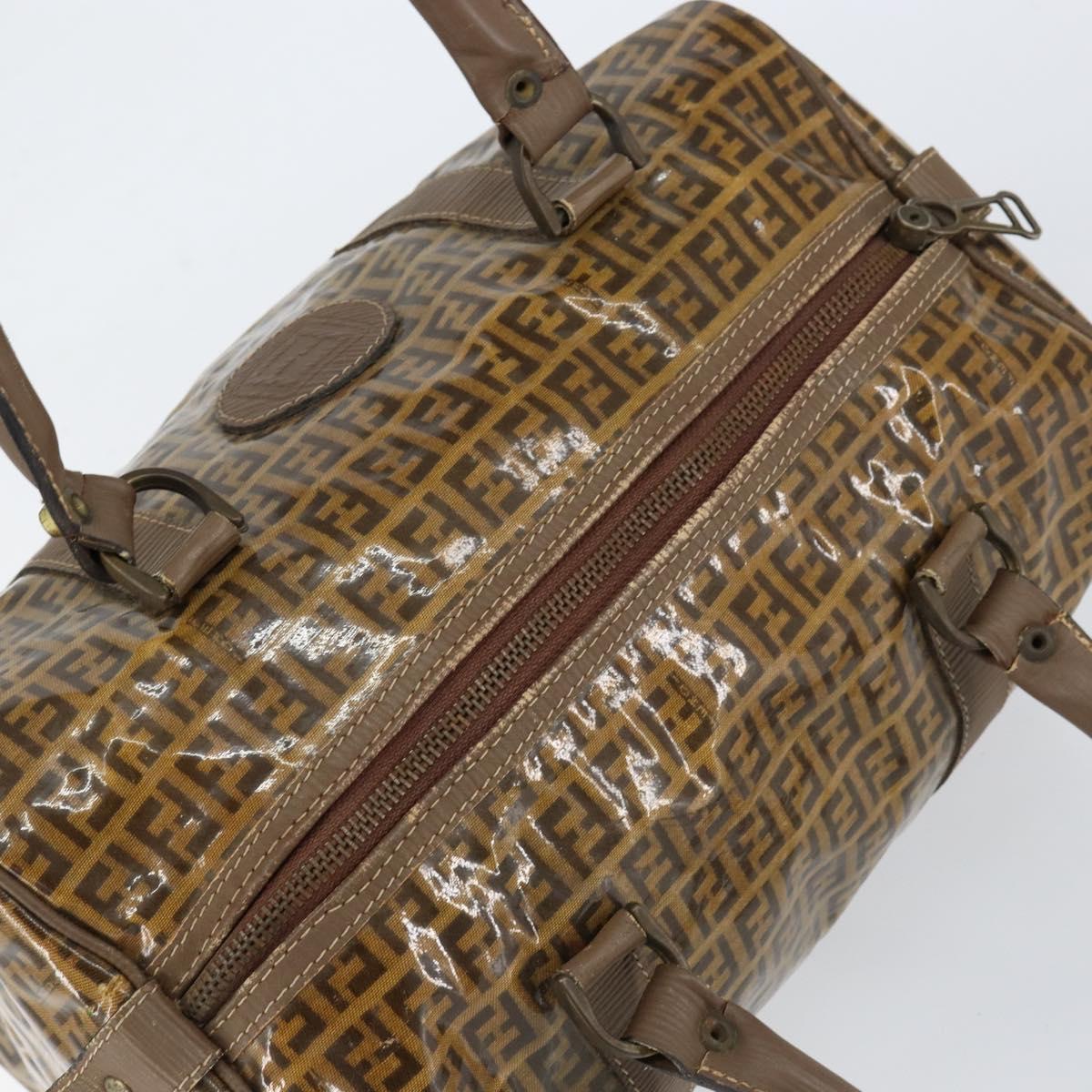 FENDI Zucchino Canvas Boston Bag Enamel Brown Auth ep11985