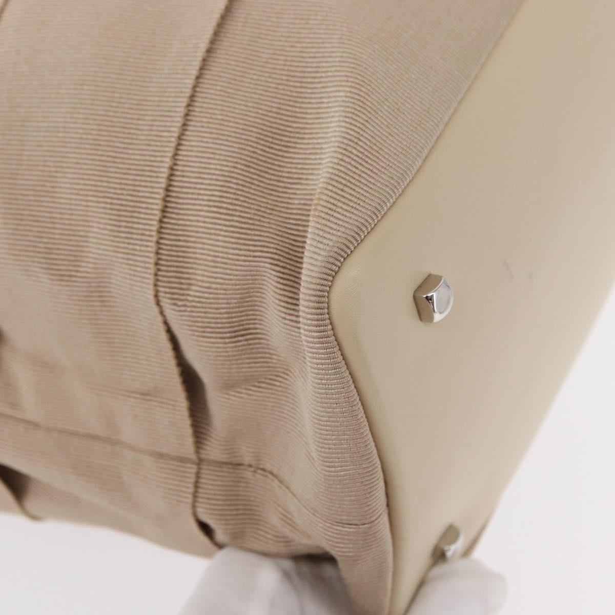 Salvatore Ferragamo Gancini Hand Bag Nylon Beige Silver Auth ep11986