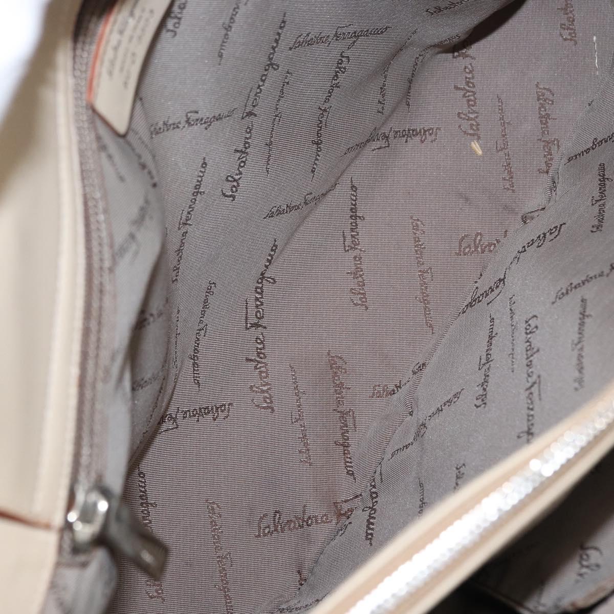 Salvatore Ferragamo Gancini Hand Bag Nylon Beige Silver Auth ep11986