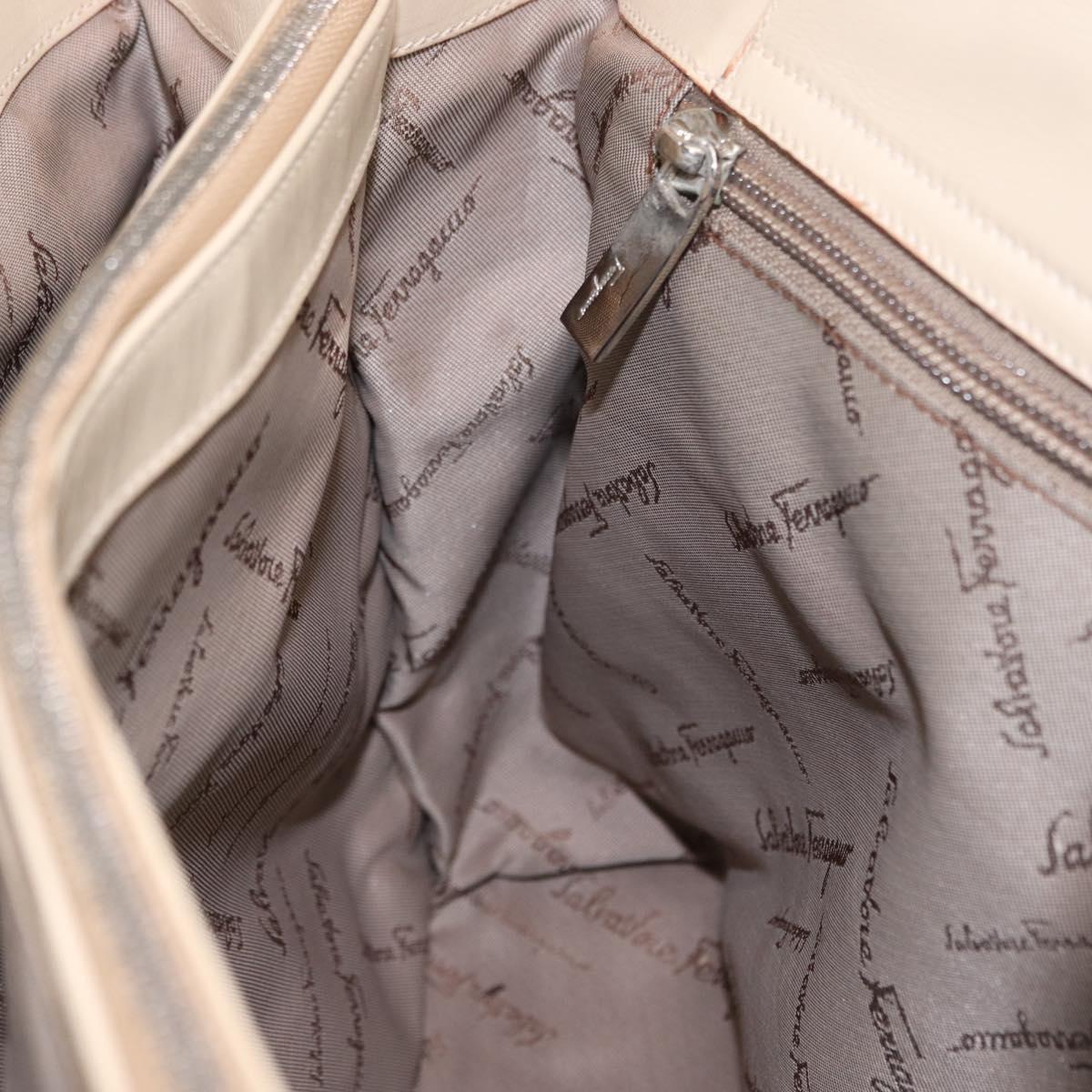 Salvatore Ferragamo Gancini Hand Bag Nylon Beige Silver Auth ep11986