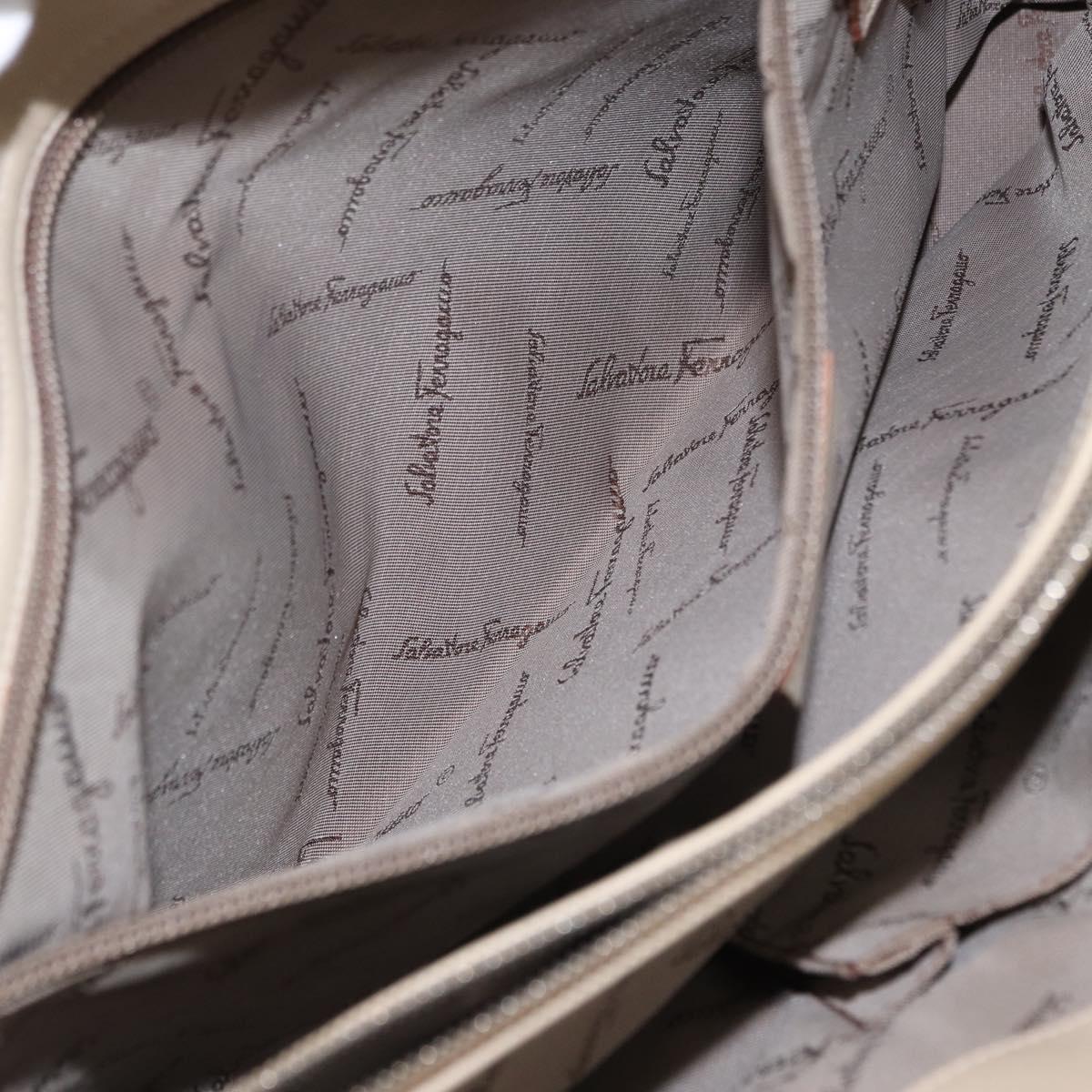 Salvatore Ferragamo Gancini Hand Bag Nylon Beige Silver Auth ep11986