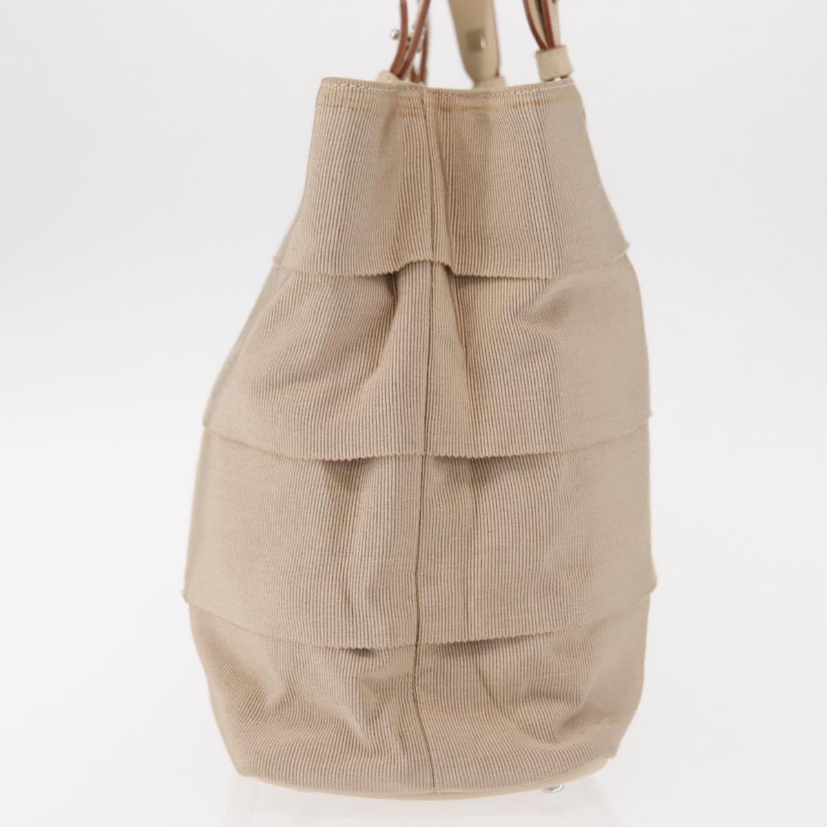 Salvatore Ferragamo Gancini Hand Bag Nylon Beige Silver Auth ep11986
