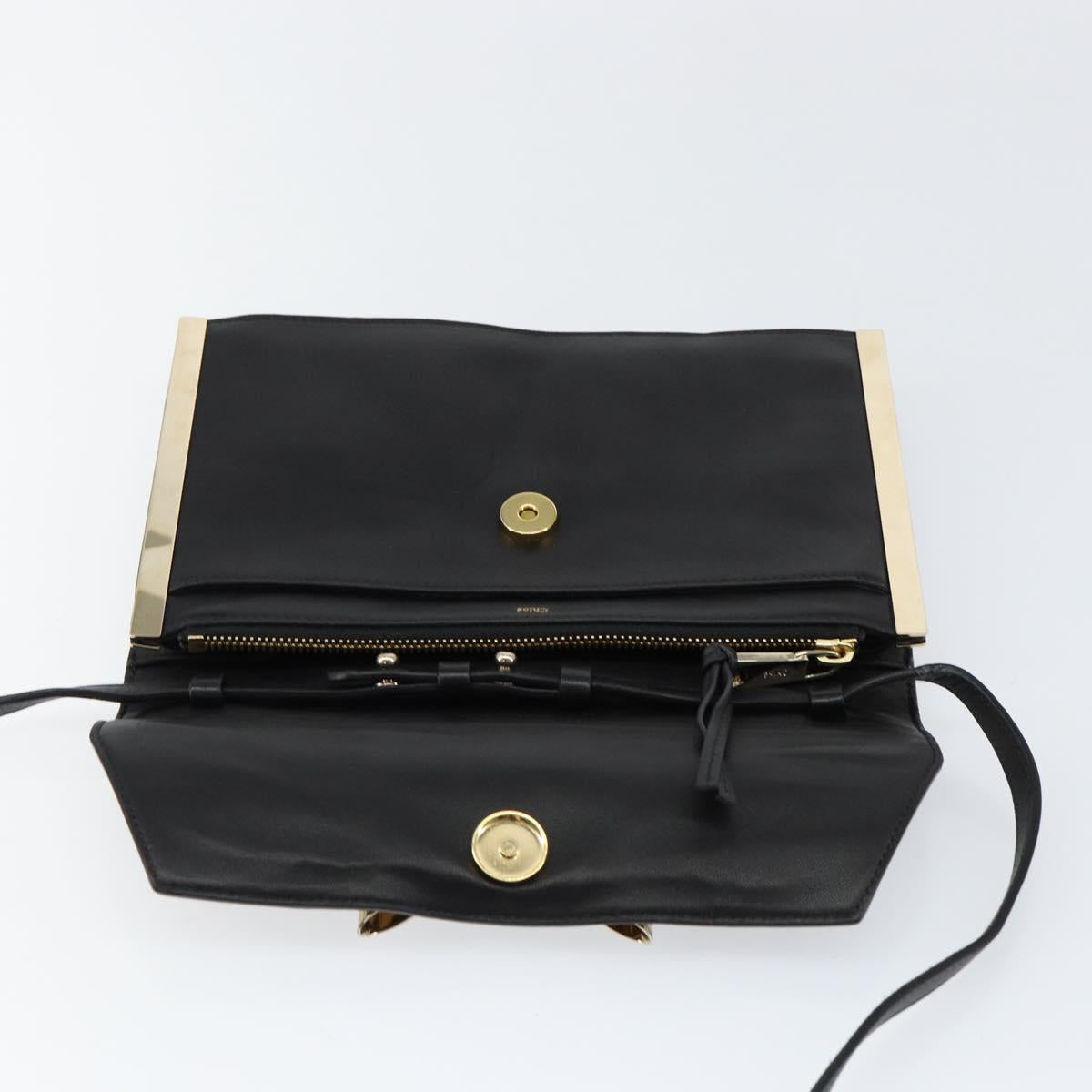 Chloe Shoulder Bag Leather Black Gold Auth ep11990