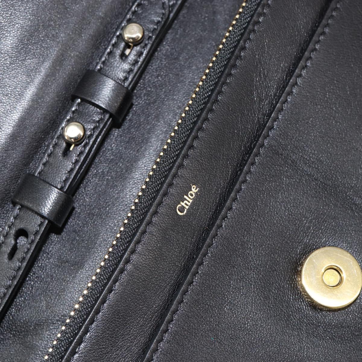 Chloe Shoulder Bag Leather Black Gold Auth ep11990