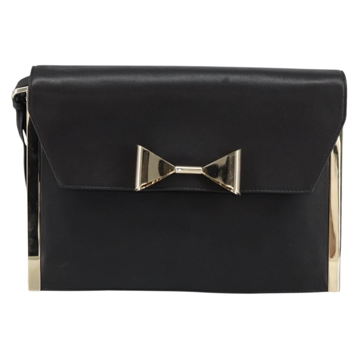Chloe Shoulder Bag Leather Black Gold Auth ep11990