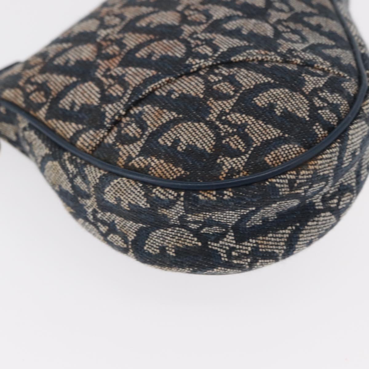 Christian Dior Trotter Canvas Saddle Pouch Navy Gold Auth ep11991