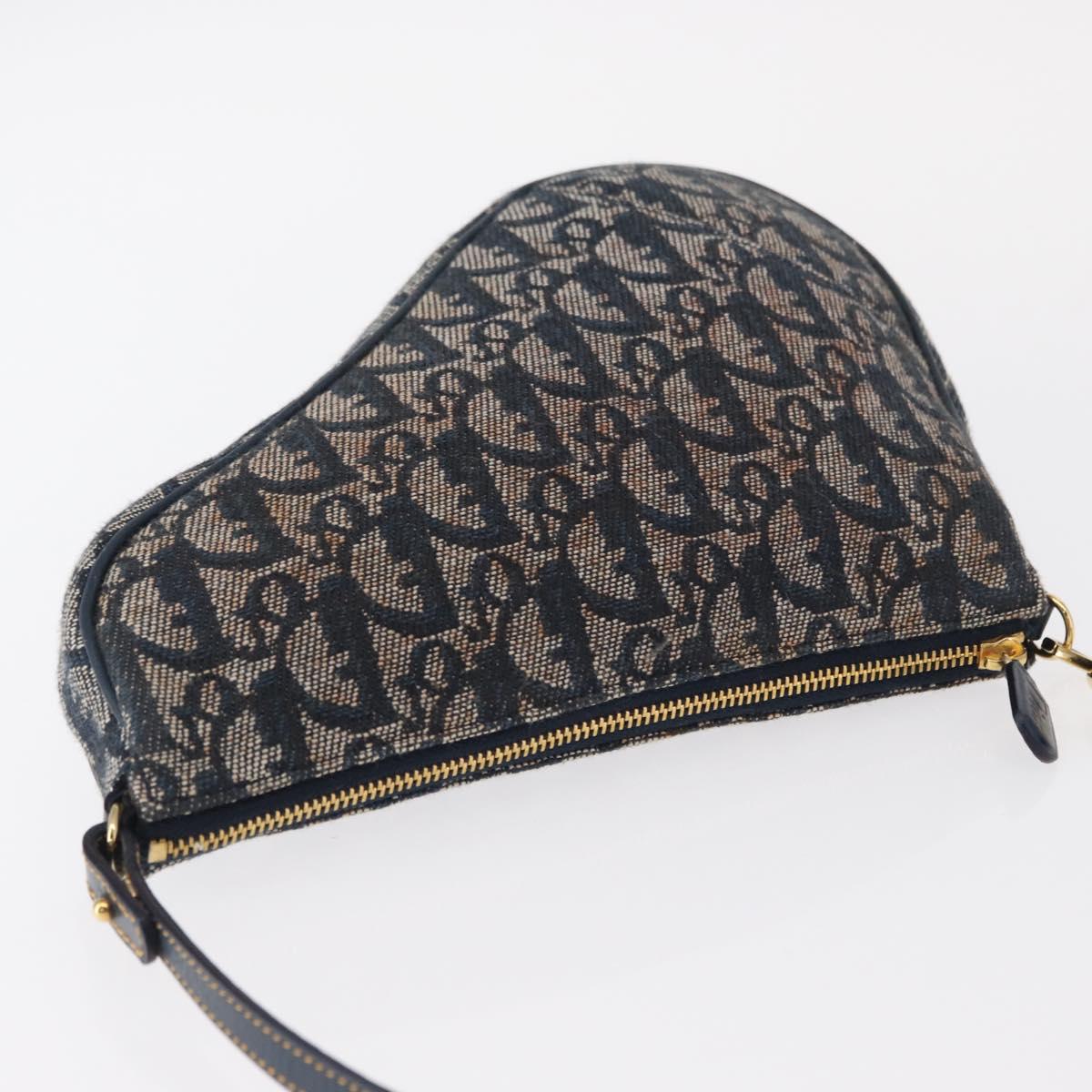 Christian Dior Trotter Canvas Saddle Pouch Navy Gold Auth ep11991