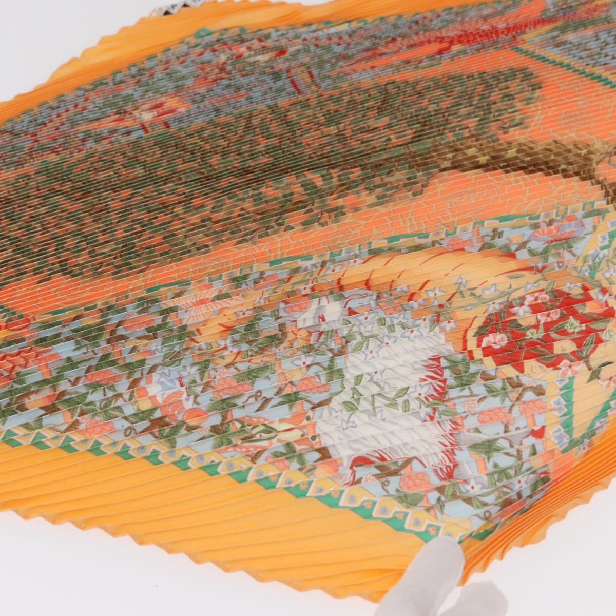 HERMES Pleated Carre 90 Scarf ""Axis Mundi"" Silk Orange Auth ep11993