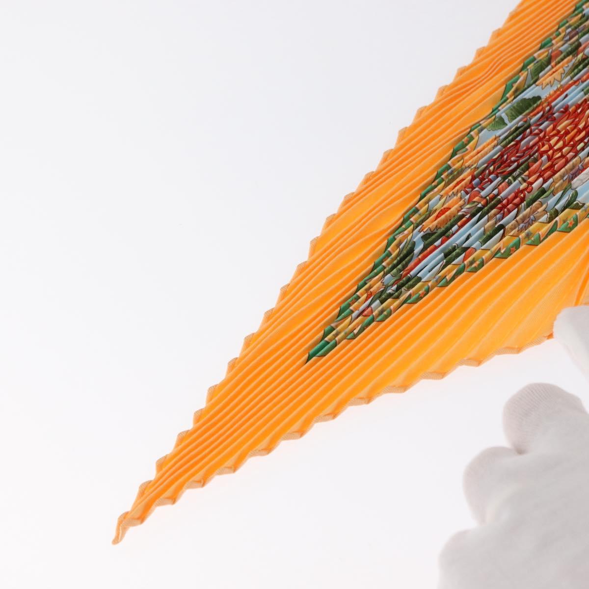HERMES Pleated Carre 90 Scarf ""Axis Mundi"" Silk Orange Auth ep11993