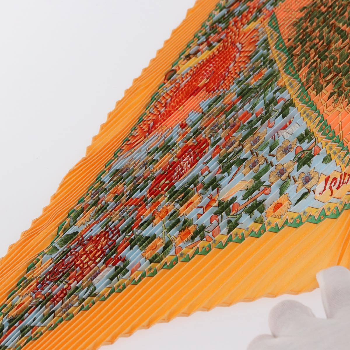 HERMES Pleated Carre 90 Scarf ""Axis Mundi"" Silk Orange Auth ep11993