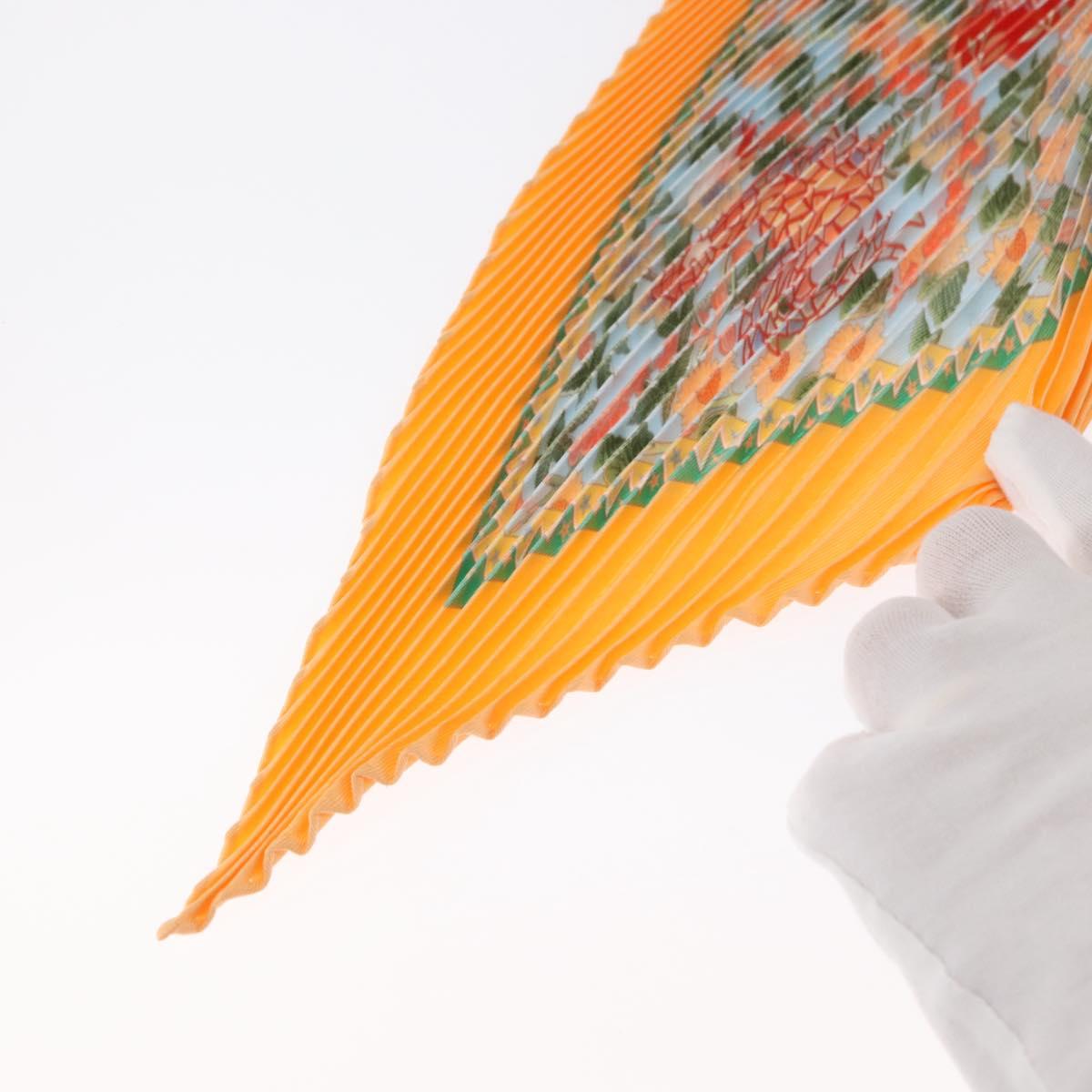 HERMES Pleated Carre 90 Scarf ""Axis Mundi"" Silk Orange Auth ep11993