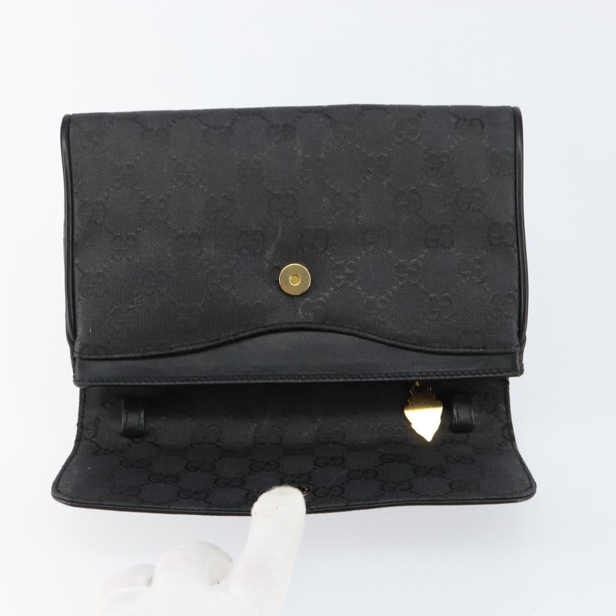 GUCCI GG Canvas Shoulder Bag Black Gold Auth ep11997