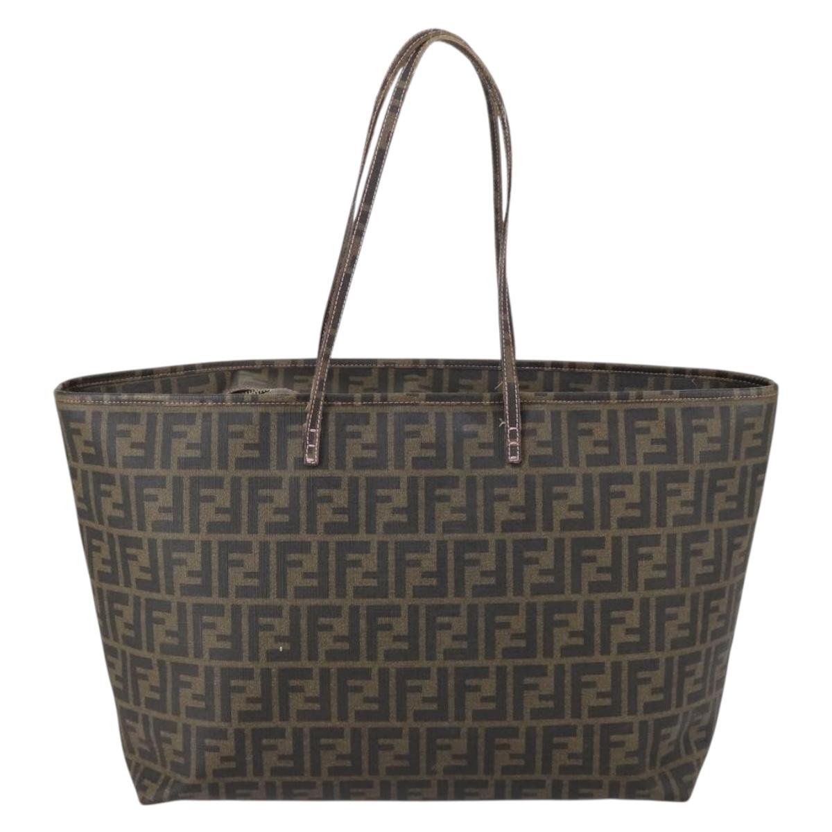 FENDI Zucca Canvas Tote Bag Black Brown Auth ep11998