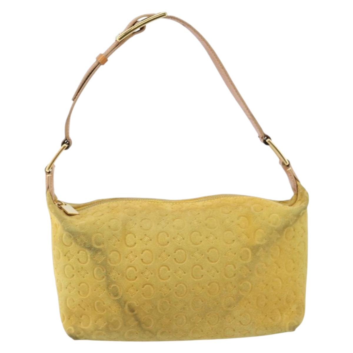 CELINE C Macadam Canvas Hand Bag Suede Yellow Gold Auth ep11999