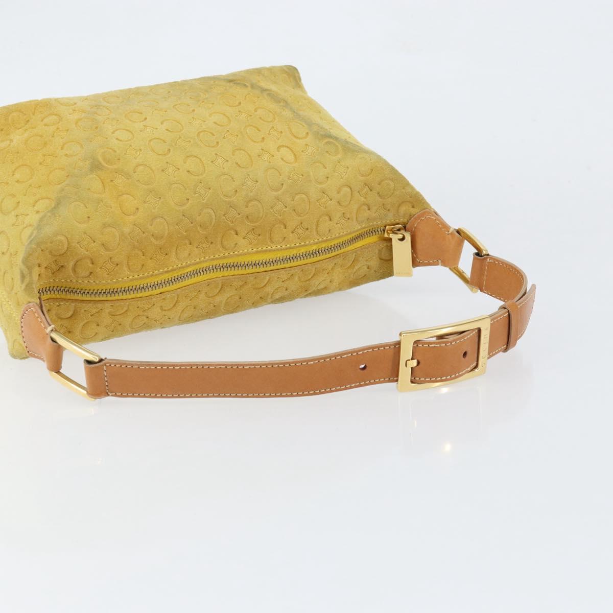 CELINE C Macadam Canvas Hand Bag Suede Yellow Gold Auth ep11999