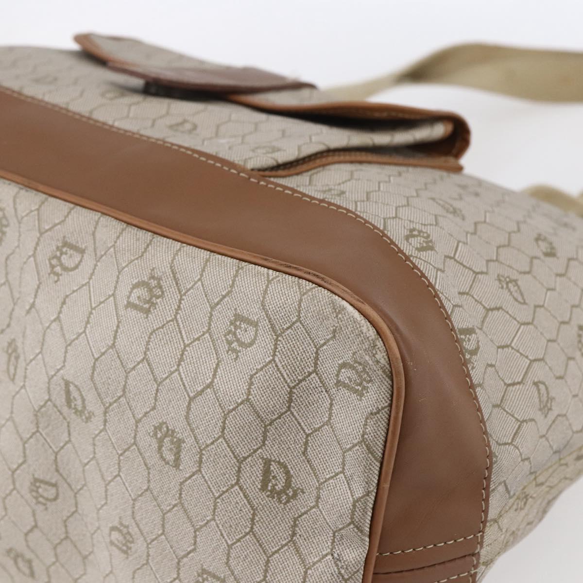 Christian Dior Honeycomb Canvas Tote Bag PVC Leather Beige Auth ep12001