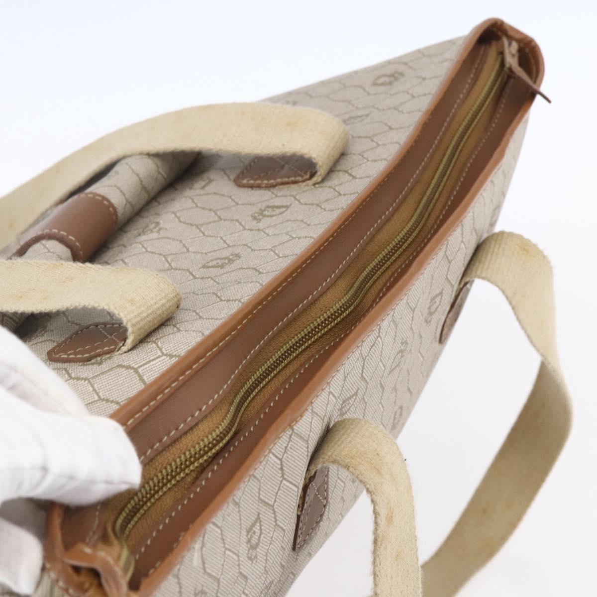 Christian Dior Honeycomb Canvas Tote Bag PVC Leather Beige Auth ep12001