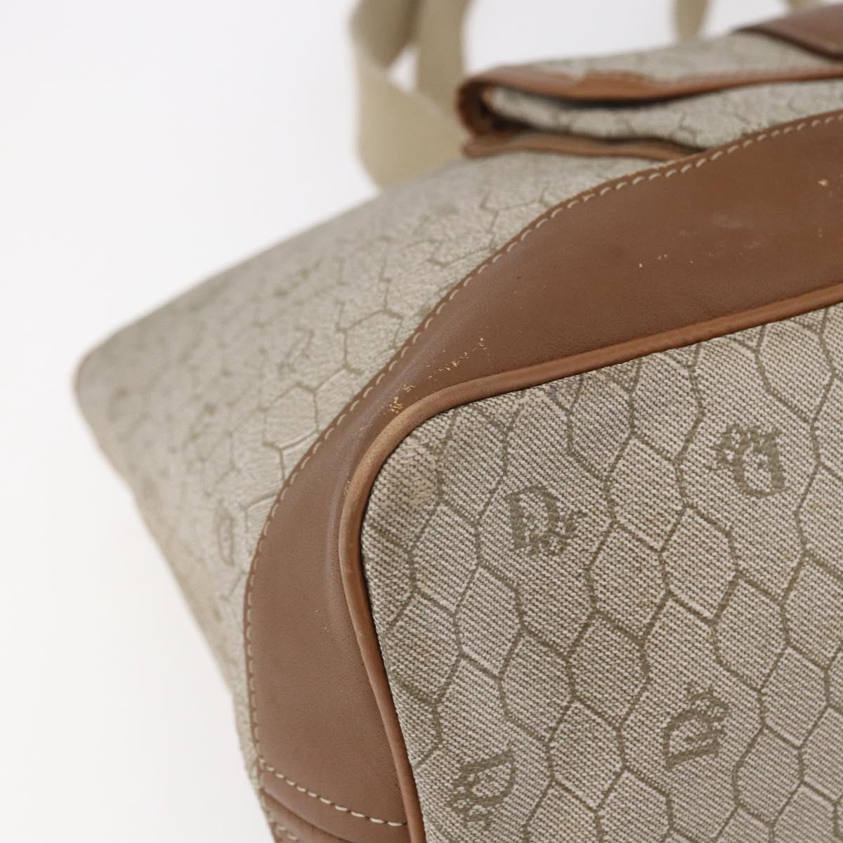 Christian Dior Honeycomb Canvas Tote Bag PVC Leather Beige Auth ep12002