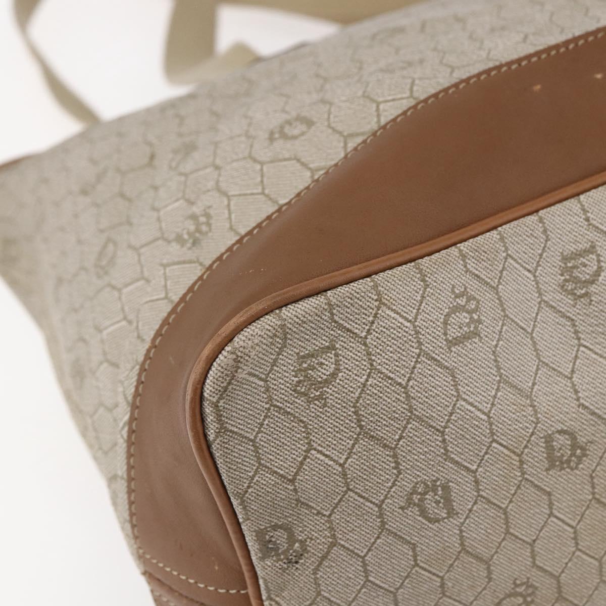 Christian Dior Honeycomb Canvas Tote Bag PVC Leather Beige Auth ep12002