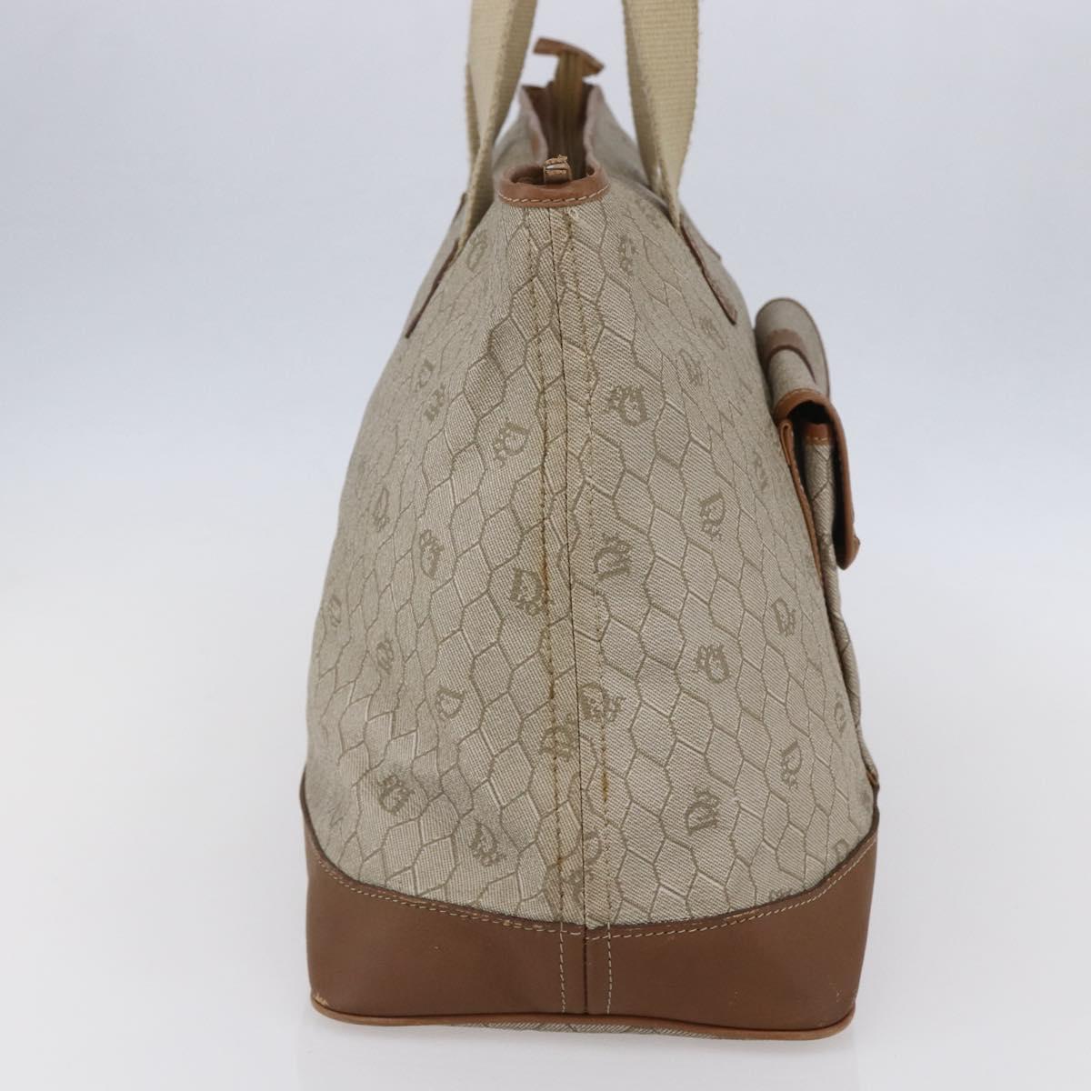 Christian Dior Honeycomb Canvas Tote Bag PVC Leather Beige Auth ep12002