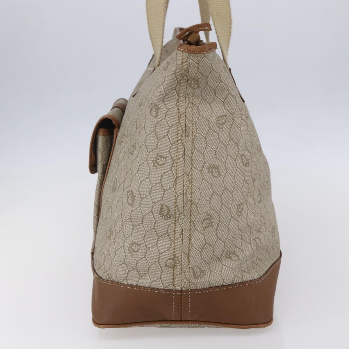 Christian Dior Honeycomb Canvas Tote Bag PVC Leather Beige Auth ep12002