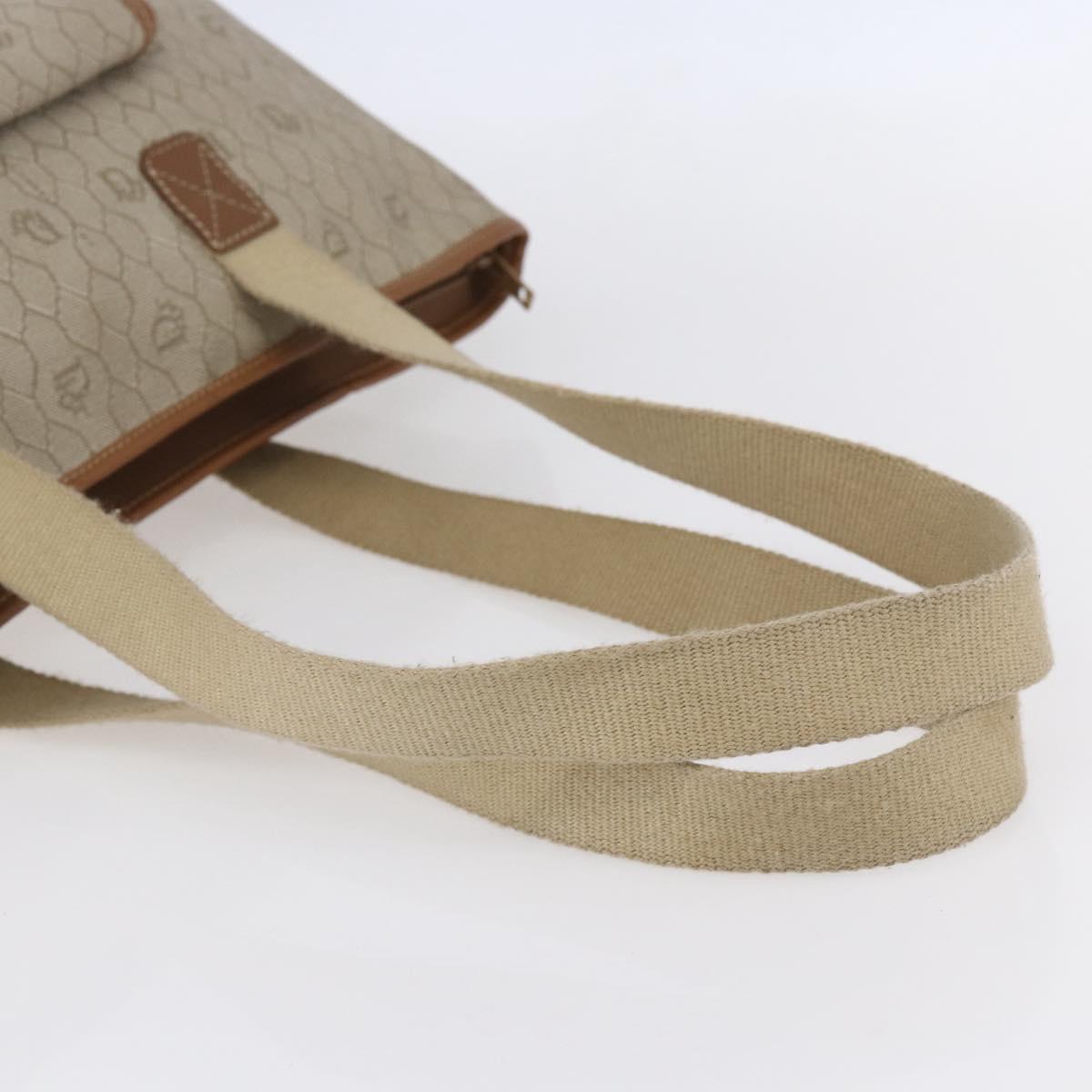 Christian Dior Honeycomb Canvas Tote Bag PVC Leather Beige Auth ep12002