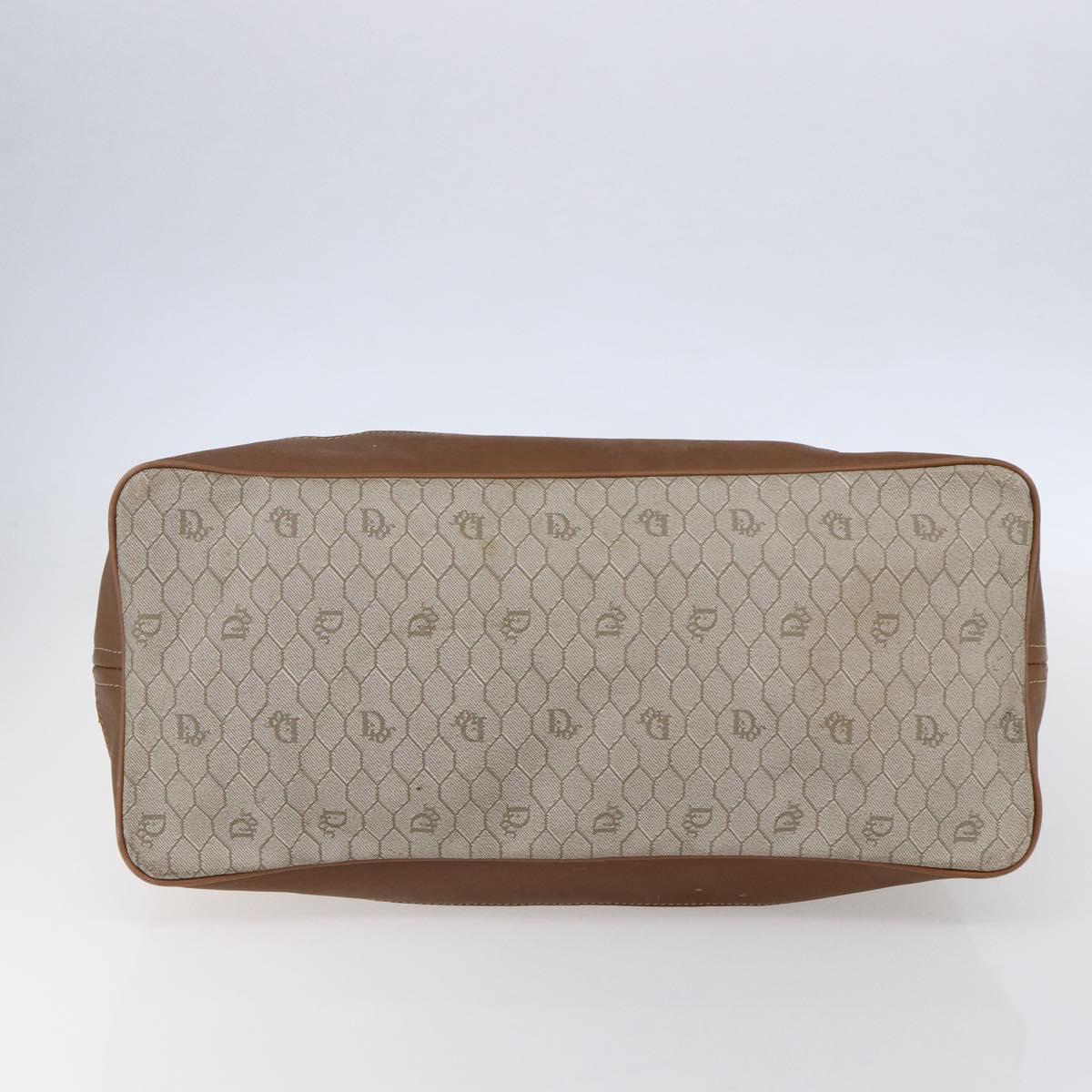 Christian Dior Honeycomb Canvas Tote Bag PVC Leather Beige Auth ep12002